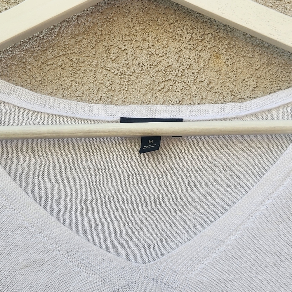 TALBOTS Women's Sweater Medium White 100% Linen Nautical Fringe Summer Beachy - Picture 2 of 10